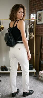 ⁠Guess Jeans Vintage 90s White Denim High Waist Made in USA Size 31 Classic Fit